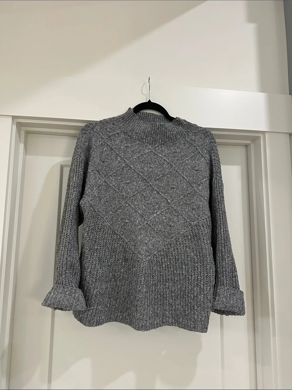 Cupio KNIT Gray Textured Cowl Neck Sweater